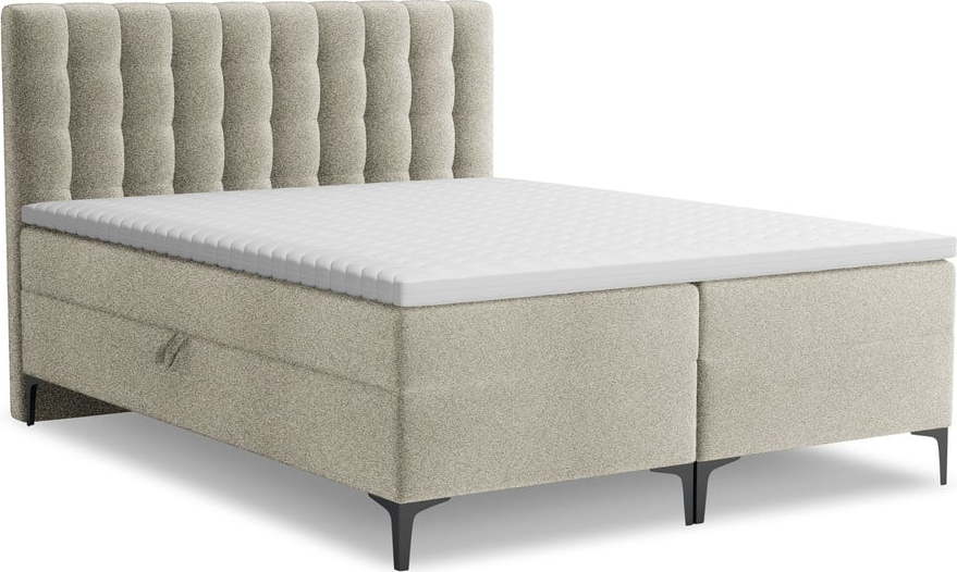 Taupe boxspring postel s úložným prostorem 140x200 cm Puhala – Makamii Makamii
