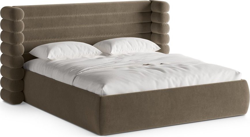 Taupe čalouněná dvoulůžková postel s úložným prostorem s roštem 180x200 cm Mount – Micadoni Micadoni