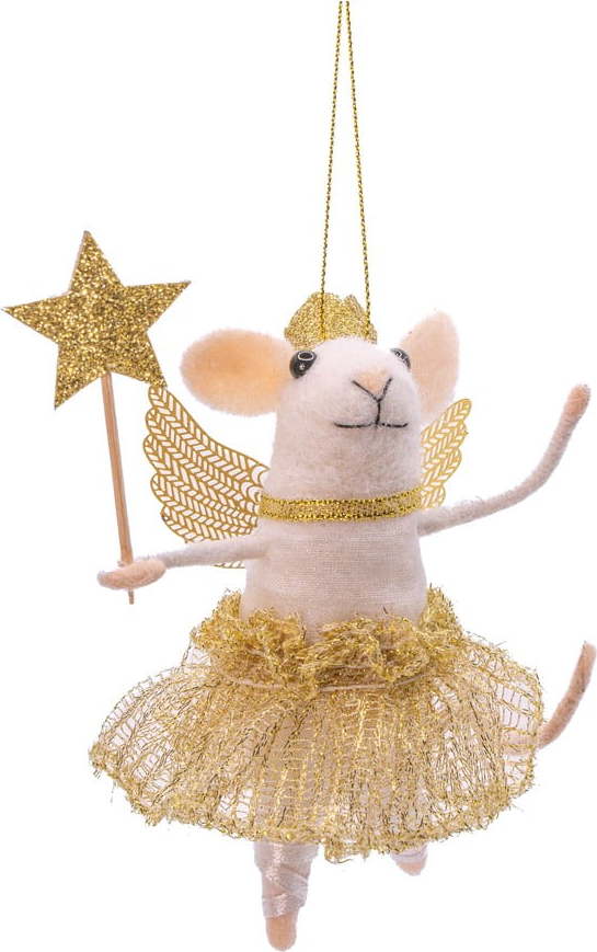 Textilní ručně vyrobená vánoční ozdoba 10 cm Fairy Mouse with Wand – Sass & Belle Sass & Belle