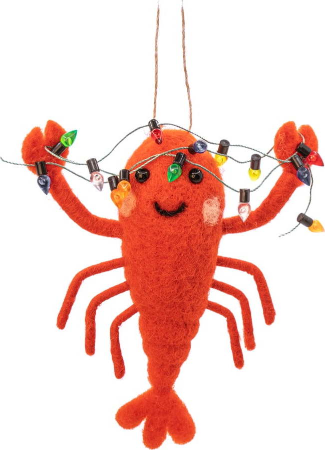Textilní ručně vyrobená vánoční ozdoba 14 cm Lobster with Fairy Lights – Sass & Belle Sass & Belle