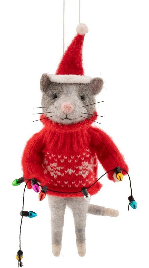 Textilní vánoční ozdoba 9 cm Cat with Fairy Lights – Sass & Belle Sass & Belle