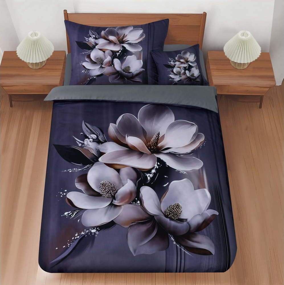 Tmavě fialové 3dílné povlečení na jednolůžko 140x200 cm Magical Magnolias – My House My House