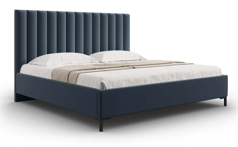 Tmavě modrá čalouněná dvoulůžková postel s úložným prostorem s roštem 200x200 cm Casey – Mazzini Beds Mazzini Beds