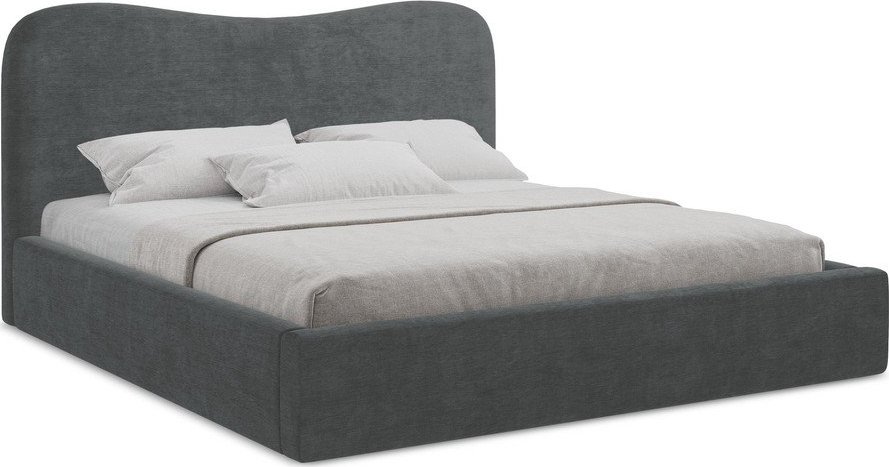 Tmavě šedá čalouněná dvoulůžková postel s úložným prostorem s roštem 140x200 cm Kahai – Makamii Makamii