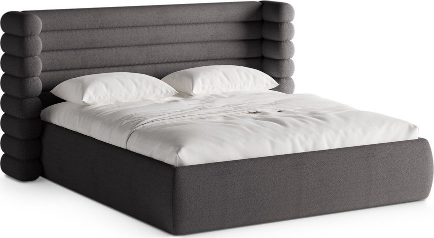 Tmavě šedá čalouněná dvoulůžková postel s úložným prostorem s roštem 160x200 cm Mount – Micadoni Micadoni