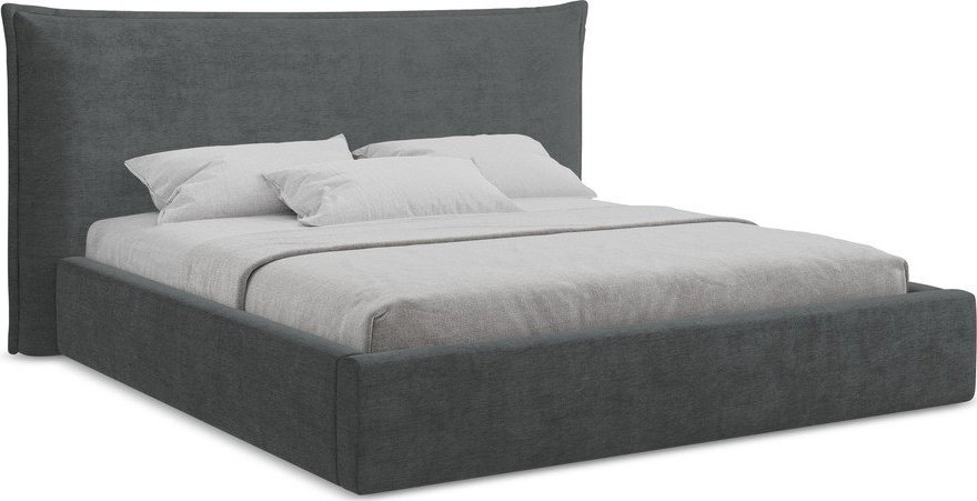 Tmavě šedá čalouněná dvoulůžková postel s úložným prostorem s roštem 180x200 cm Esala – Makamii Makamii