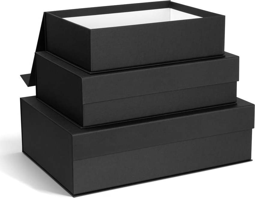 Tmavě šedé kartonové úložné boxy v sadě 3 ks s víkem 42