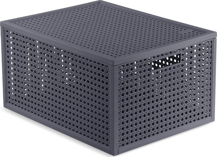 Tmavě šedý úložný box s víkem z recyklovaného plastu 30x38x21 cm Kaya – Curver Curver