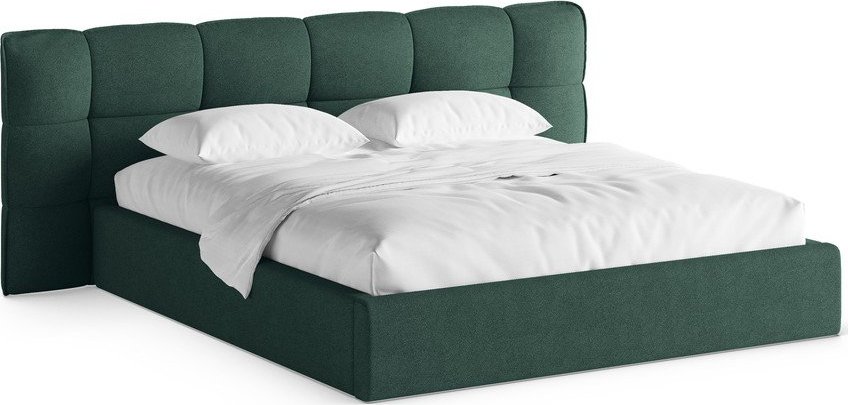 Tmavě zelená čalouněná dvoulůžková postel s úložným prostorem s roštem 200x200 cm Eric – Micadoni Micadoni