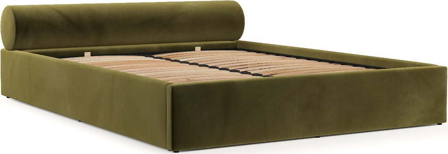 Tmavě zelená čalouněná dvoulůžková postel s úložným prostorem s roštem 200x200 cm Solvo – Maison de Rêve Maison de Reve