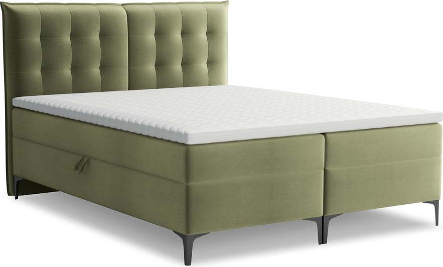 Zelená boxspring postel s úložným prostorem 180x200 cm Mikana – Makamii Makamii