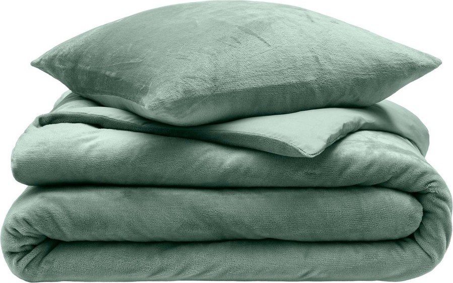 Zelené 3dílné povlečení na dvoulůžko/prodloužené z mikroflanelu 240x220 cm Flanou – douceur d'intérieur Douceur d intérieur