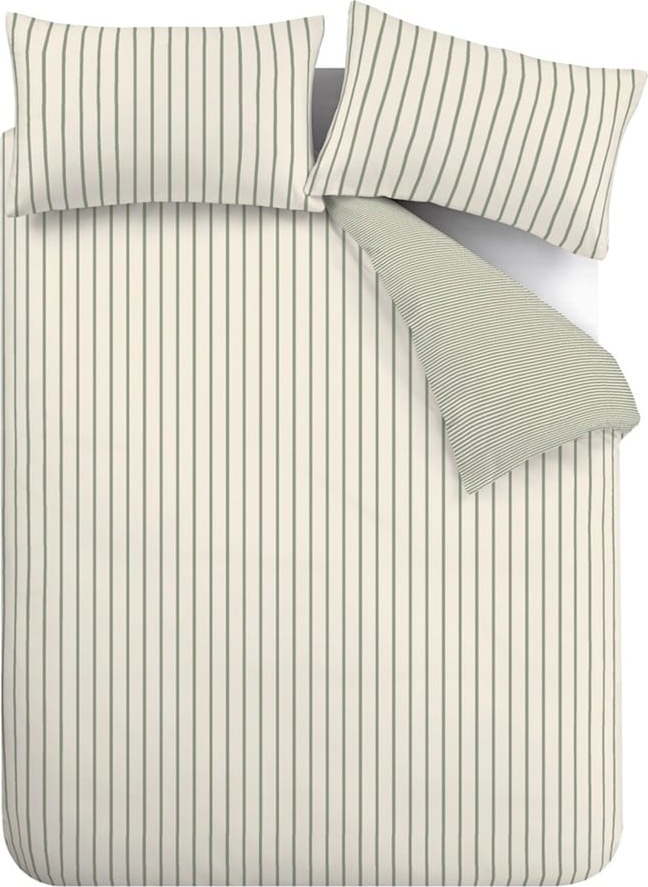 Zelené/krémové bavlněné povlečení na dvoulůžko 200x200 cm Hampton Stripe – Bianca Bianca