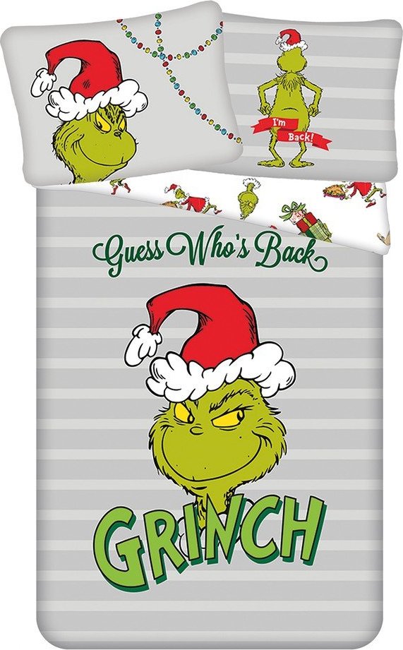 Zelené/šedé bavlněné dětské povlečení na jednolůžko 200x140 cm Grinch – Jerry Fabrics Jerry Fabrics
