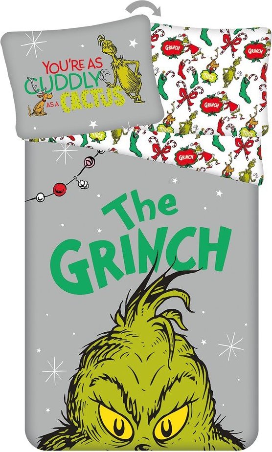 Zelené/šedé bavlněné dětské povlečení na jednolůžko 200x140 cm Grinch – Jerry Fabrics Jerry Fabrics