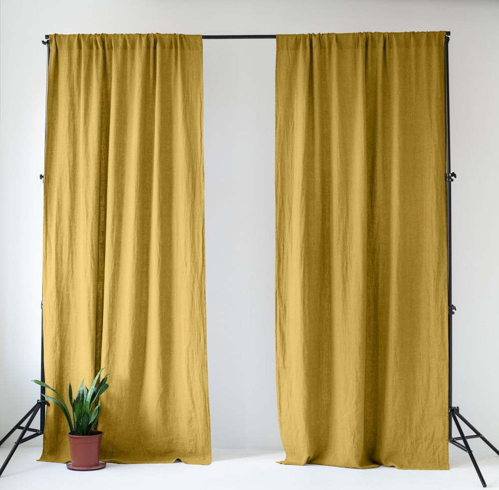 Žlutý lněný závěs 140x300 cm Lemon Curry – Linen Tales Linen Tales