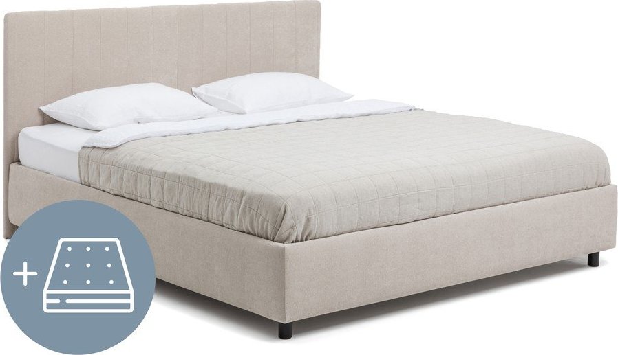 Béžová čalouněná dvoulůžková postel s úložným prostorem s matrací/s roštem 180x200 cm Myra Slim Line – Bonami Selection Bonami Selection
