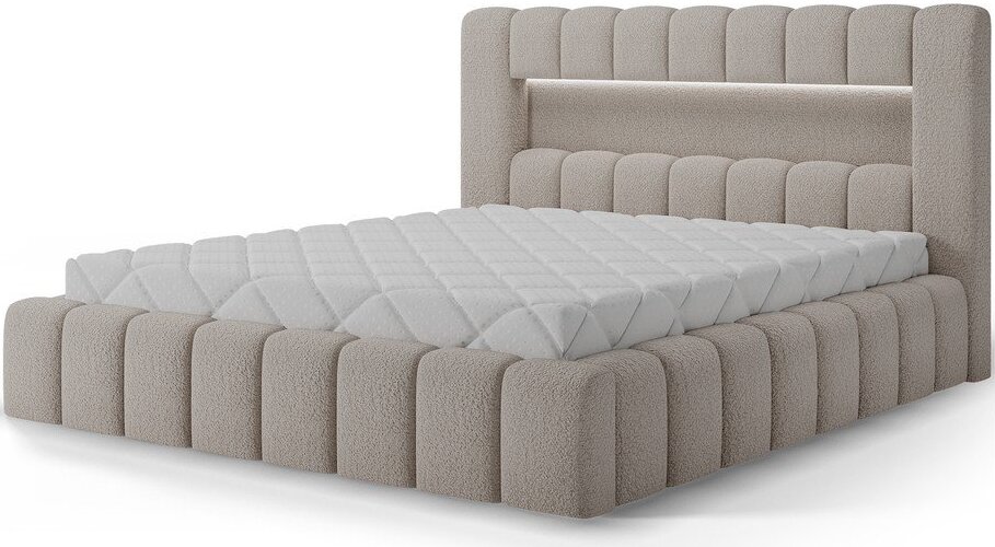 Béžová čalouněná dvoulůžková postel s úložným prostorem s roštem 140x200 cm Lamica – ELTAP ELTAP