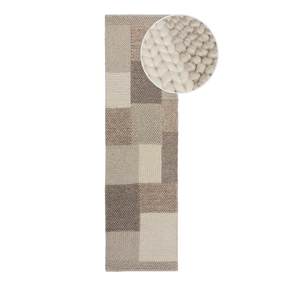 Béžový ručně tkaný běhoun s příměsí vlny 60x230 cm Minerals Patchwork – Flair Rugs Flair Rugs