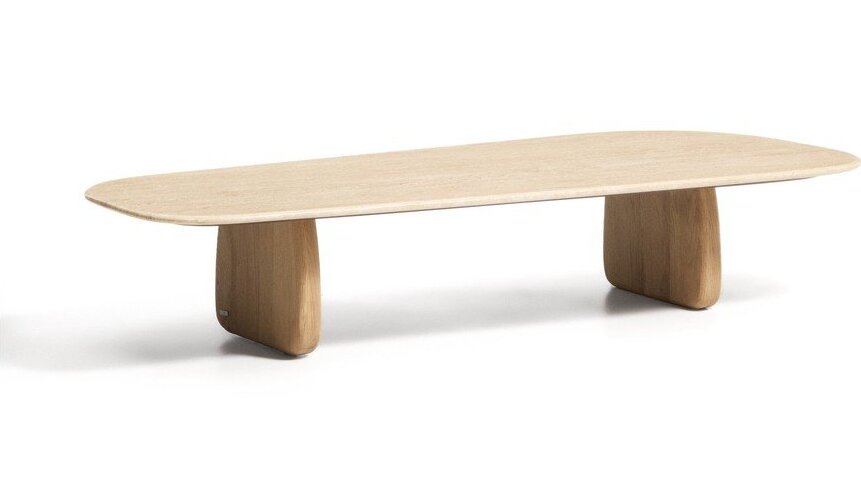 Béžový/v přírodní barvě konferenční stolek s deskou z kamene 65x147 cm Pirita – Kave Home Kave Home