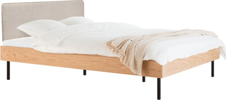 Čalouněná/z dřevotřísky dvoulůžková postel v dekoru dubu s roštem 160x200 cm v přírodní barvě Streiko – noo.ma NOO.MA