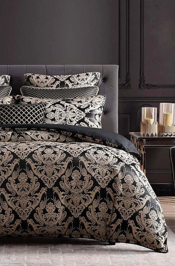 Černé povlečení na dvoulůžko/prodloužené z bavlny Renforcé s prostěradlem/4dílné 200x220 cm Damask – Mila Home Mila Home