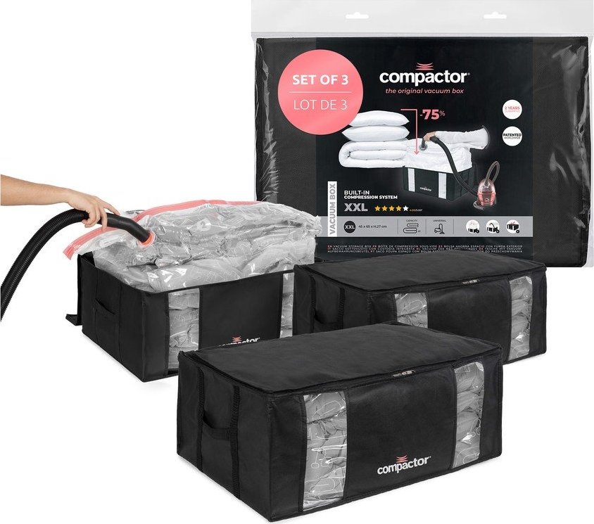 Černé vakuové plastové úložné boxy v sadě 3 ks 65x45x27 cm Black Edition – Compactor Compactor