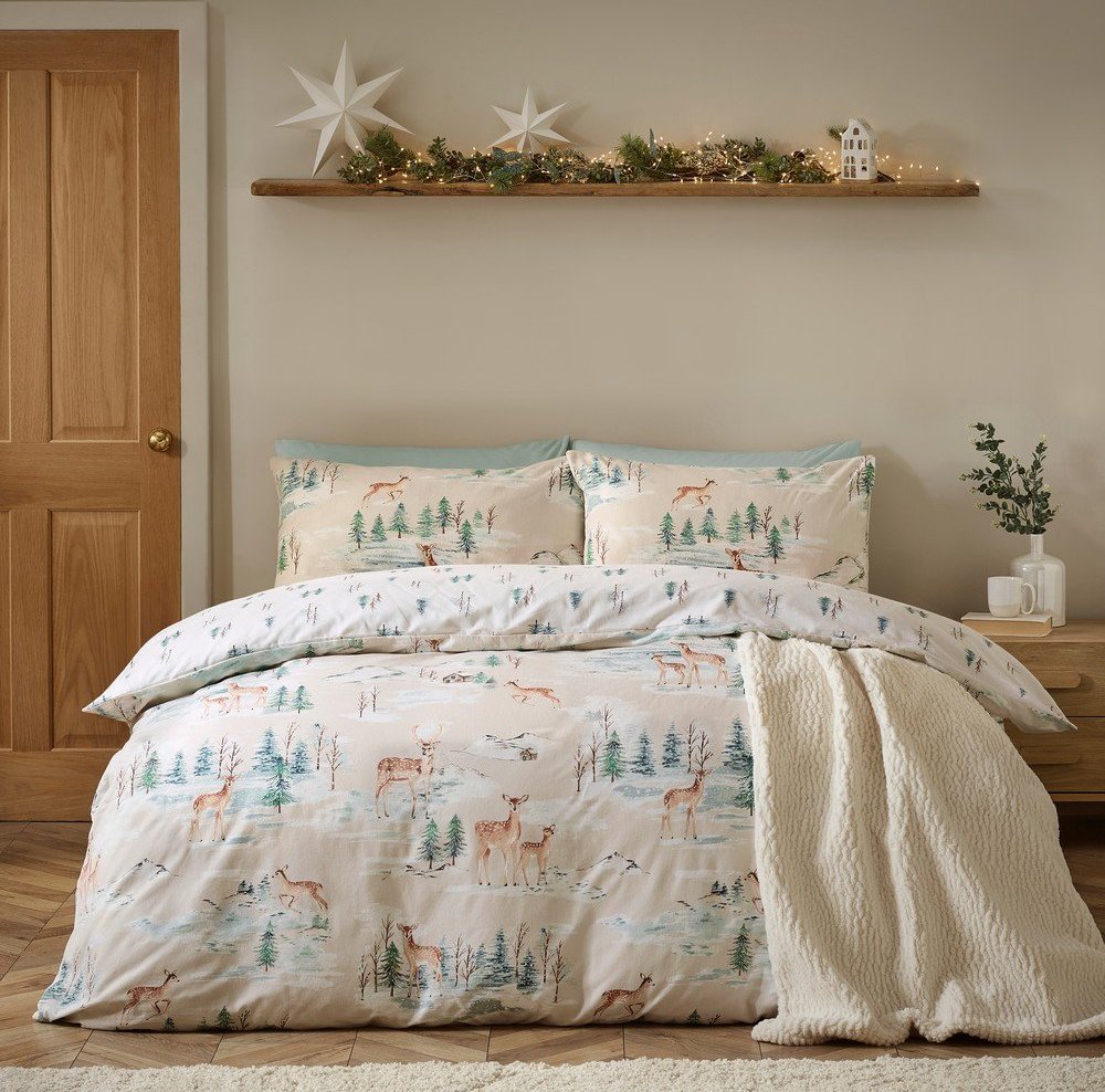 Flanelové povlečení na jednolůžko v přírodní barvě 135x200 cm Brushed Christmas Deer – Catherine Lansfield Catherine Lansfield
