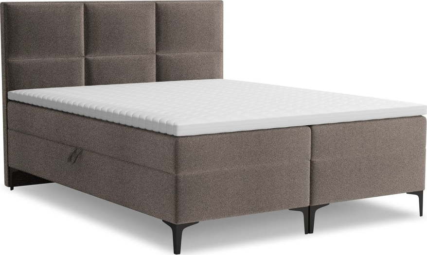 Hnědá boxspring postel s úložným prostorem 160x200 cm Pakalana – Makamii Makamii