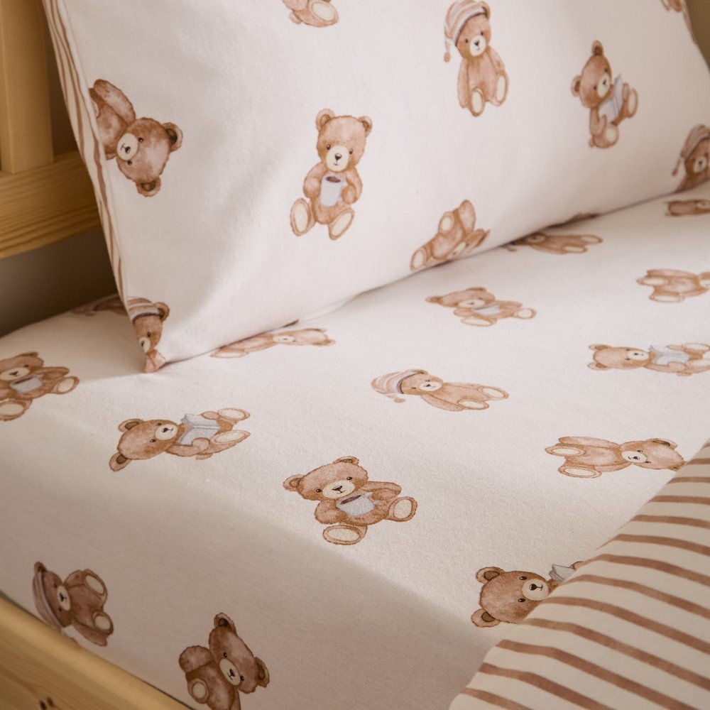 Krémové napínací flanelové dětské prostěradlo na jednolůžko 90x190 cm Brushed Teddy Bear – Catherine Lansfield Catherine Lansfield