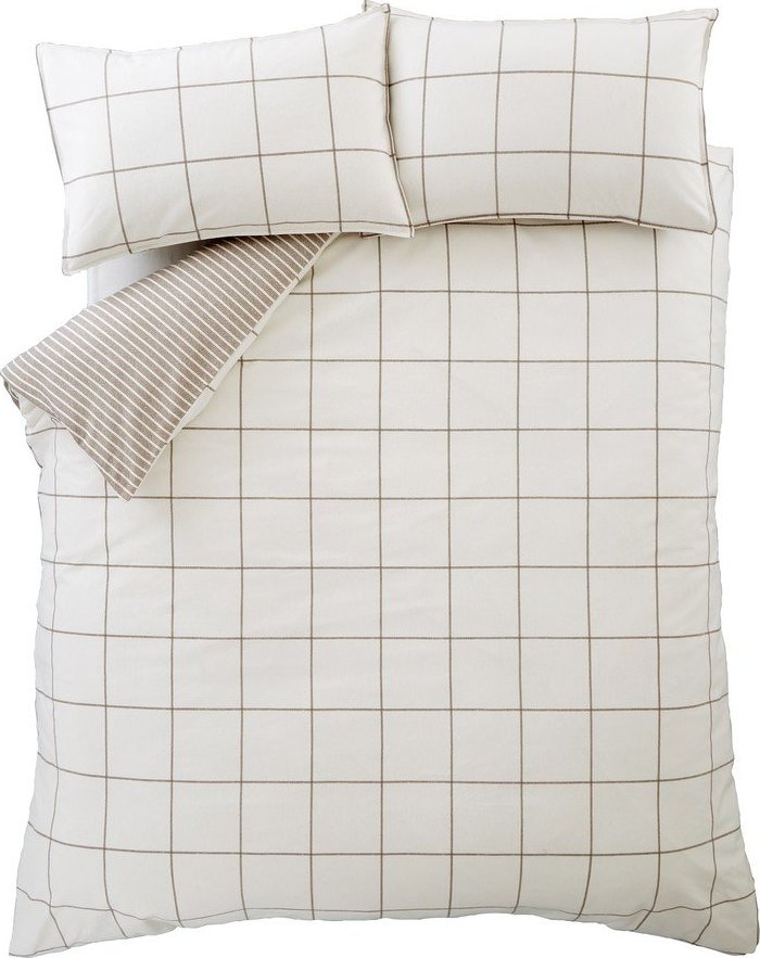 Krémové/taupe flanelové povlečení na dvoulůžko 200x200 cm Brushed Regal Check – Bianca Bianca