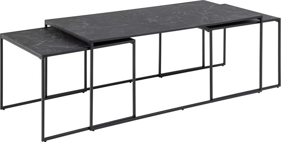 Matně černé konferenční stolky v sadě 3 ks s deskou v dekoru mramoru 60x120 cm Infinity – Actona Actona