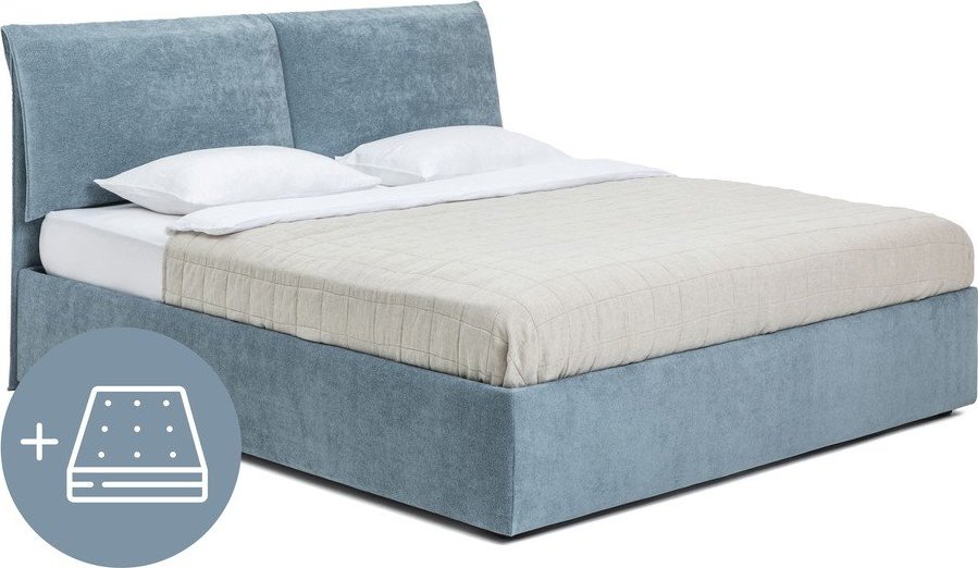 Modrá čalouněná dvoulůžková postel s úložným prostorem s matrací/s roštem 160x200 cm Thessa Pillow – Bonami Selection Bonami Selection