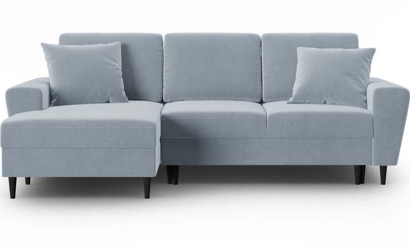 Světle modrá sametová rozkládací/s úložným prostorem rohová pohovka (levý roh/s lenoškou) Kyoto – Cosmopolitan Design Cosmopolitan design