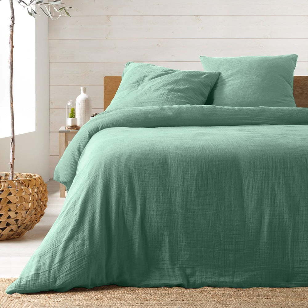 Světle zelené mušelínové povlečení na dvoulůžko/prodloužené 240x220 cm Angelia – douceur d'intérieur Douceur d intérieur