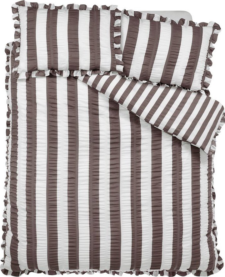 Tmavě hnědé povlečení na jednolůžko 135x200 cm Seersucker Frill Stripe – Catherine Lansfield Catherine Lansfield