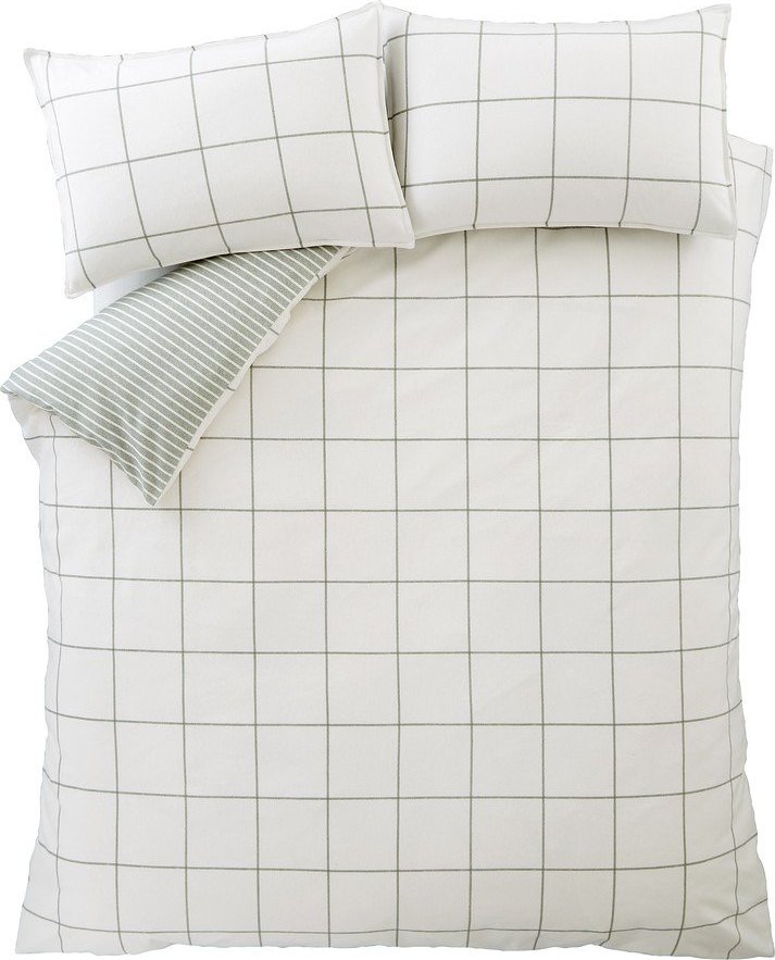 Zelené/krémové flanelové povlečení na jednolůžko 135x200 cm Brushed Regal Check – Bianca Bianca